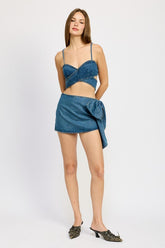 Denim Bow Detailed Mini Skirt Emory Park DENIM S
